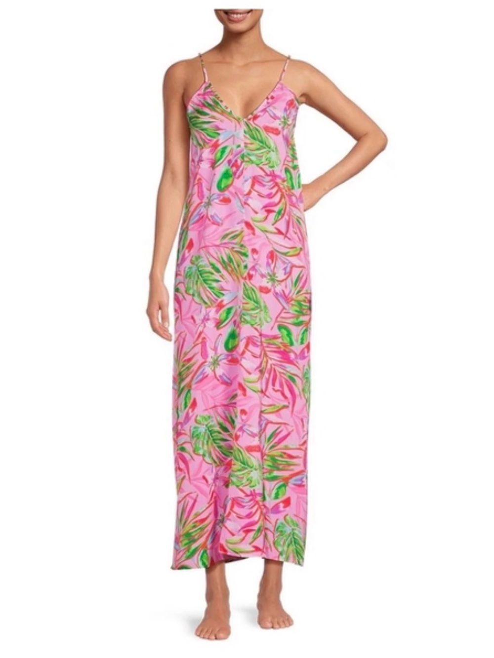 Pink Tropical Print dress with Adjustable Straps